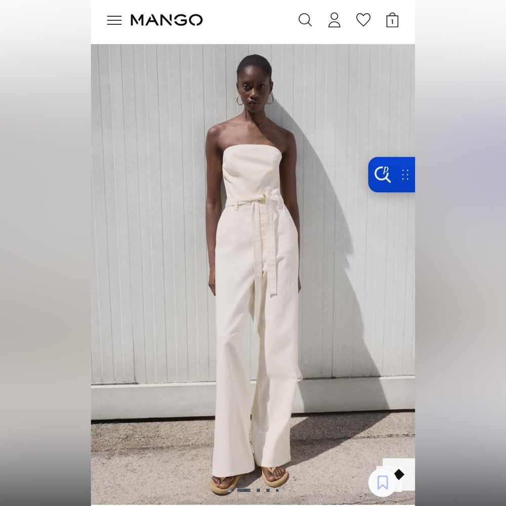 ISO MANGO Strapless Denim Jumpsuit in White